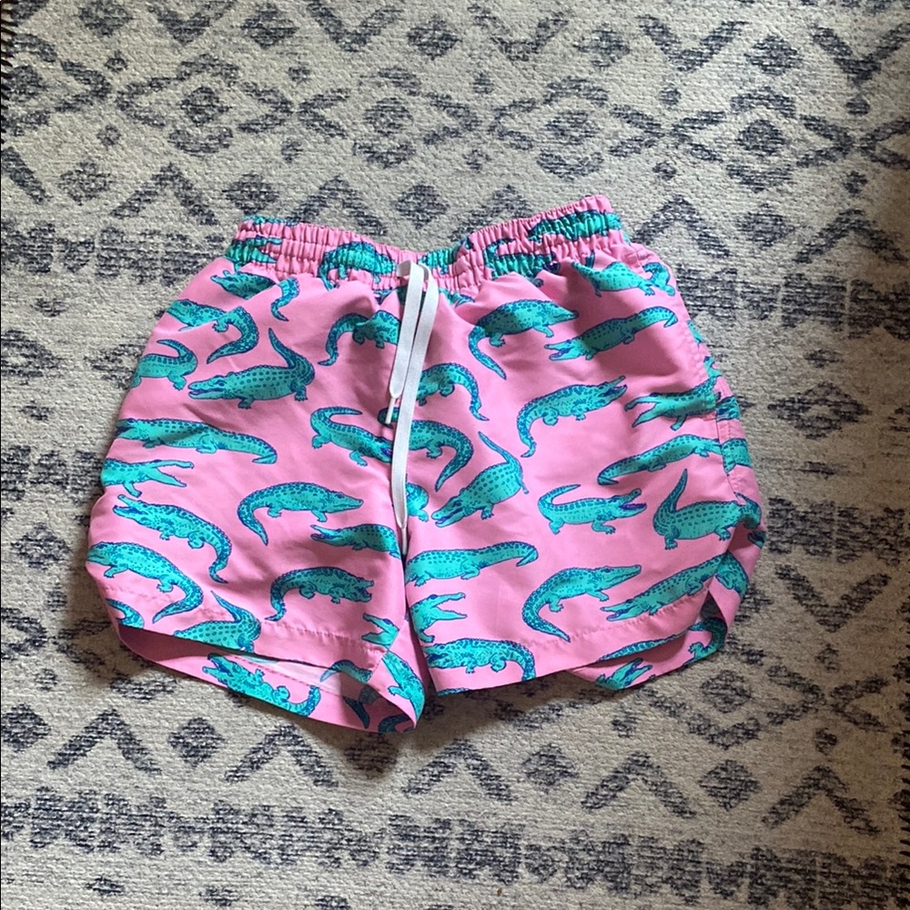 Chubbies Pink and Blue Swim Trunks alligator print